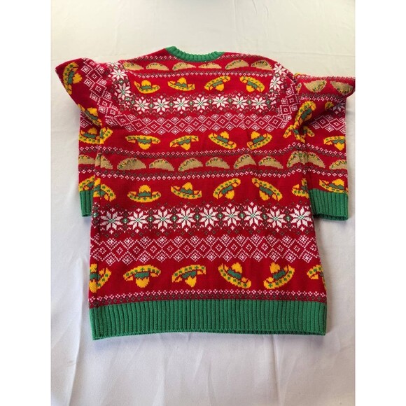 Blizzard Bay Tacos Sombreros Red Ugly Christmas Sweater Small Fair Isle Holiday - Picture 5 of 5
